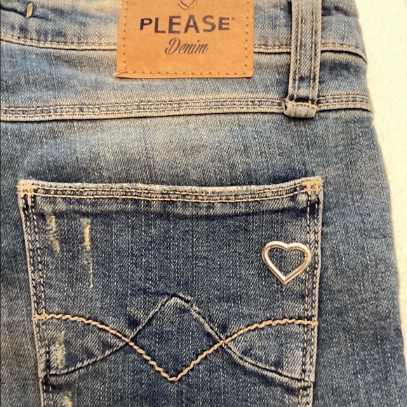 PLEASE small slim fit mid rise embroidered & distressed jeans raw hems Italy NWT - Picture 4 of 15